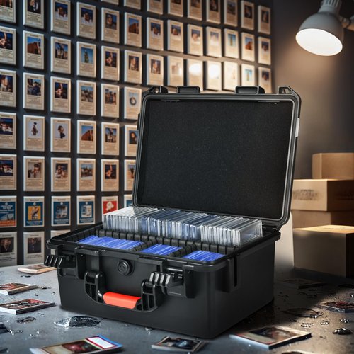 Sports Card Case Storage Box: Trading Cards Storage Box for PSA Graded Cards Holder and Top Loaders, Baseball Sport Card Storage Boxes, Waterproof Hard Case with 6 Dividers for Top Loaders Card (300+)