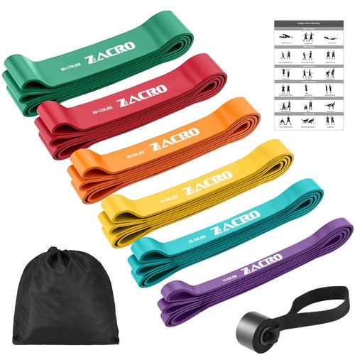 Zacro Resistance Bands, 6 Resistance Levels Pull Up Assistance Bands, Exercise Bands for Men&Women, Heavy Duty Resistance Band Set with Door Anchor, for Working Out, Muscle Training, Physical Therapy