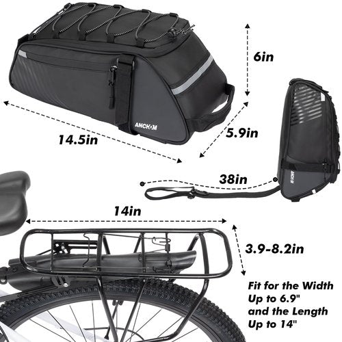 ANCHOM Rear Bike Rack Bag, 8L PVC Water Resistant Bicycle Bag for Road and Mountain Bikes, Commuter Bag for Grocery Shopping and Cycling, Black