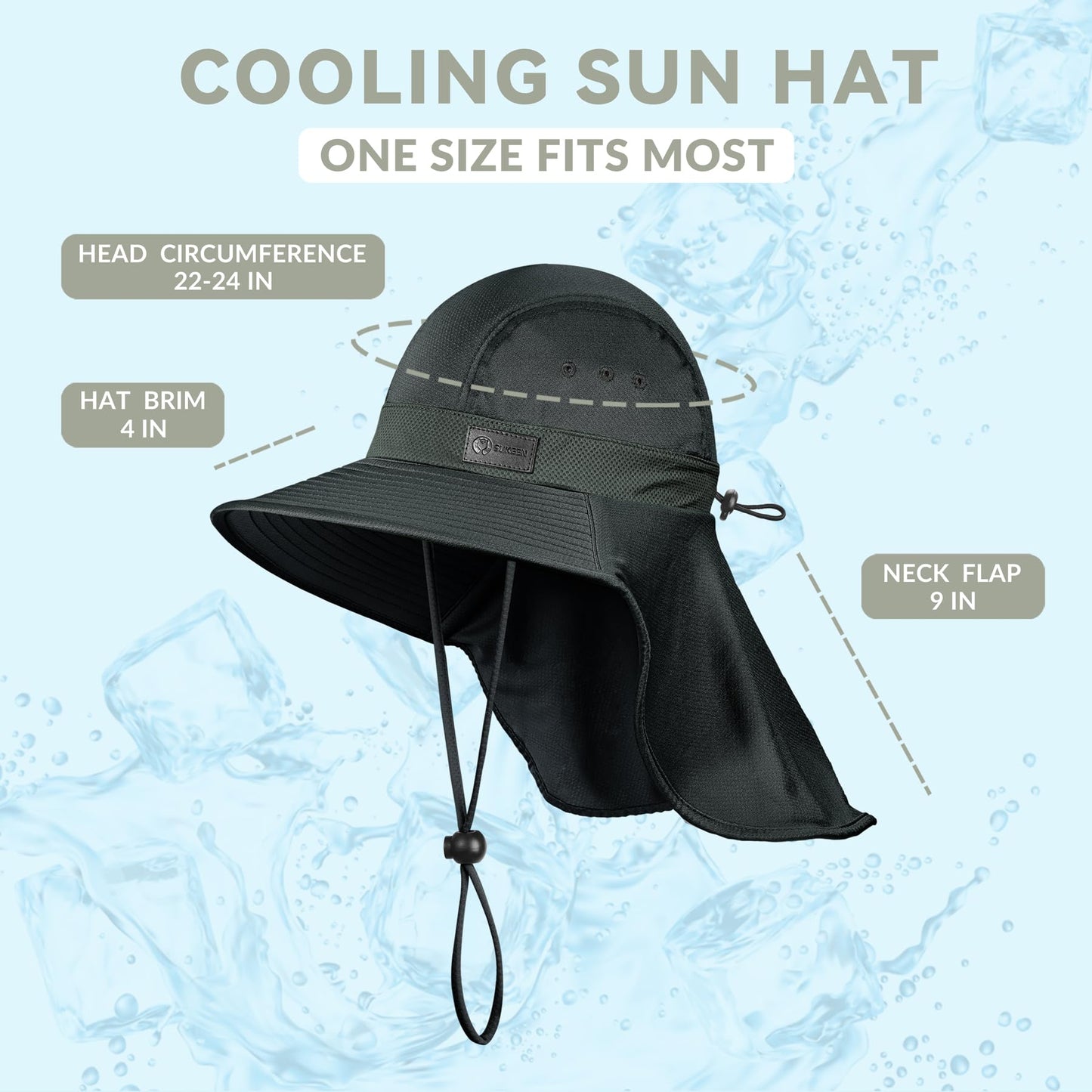 Sukeen Cooling Sun Hat for Men Women UPF50+ Wide Brim Fishing Hat with Neck Flap Adjustable Foldable Bucket Hat for Hiking Black