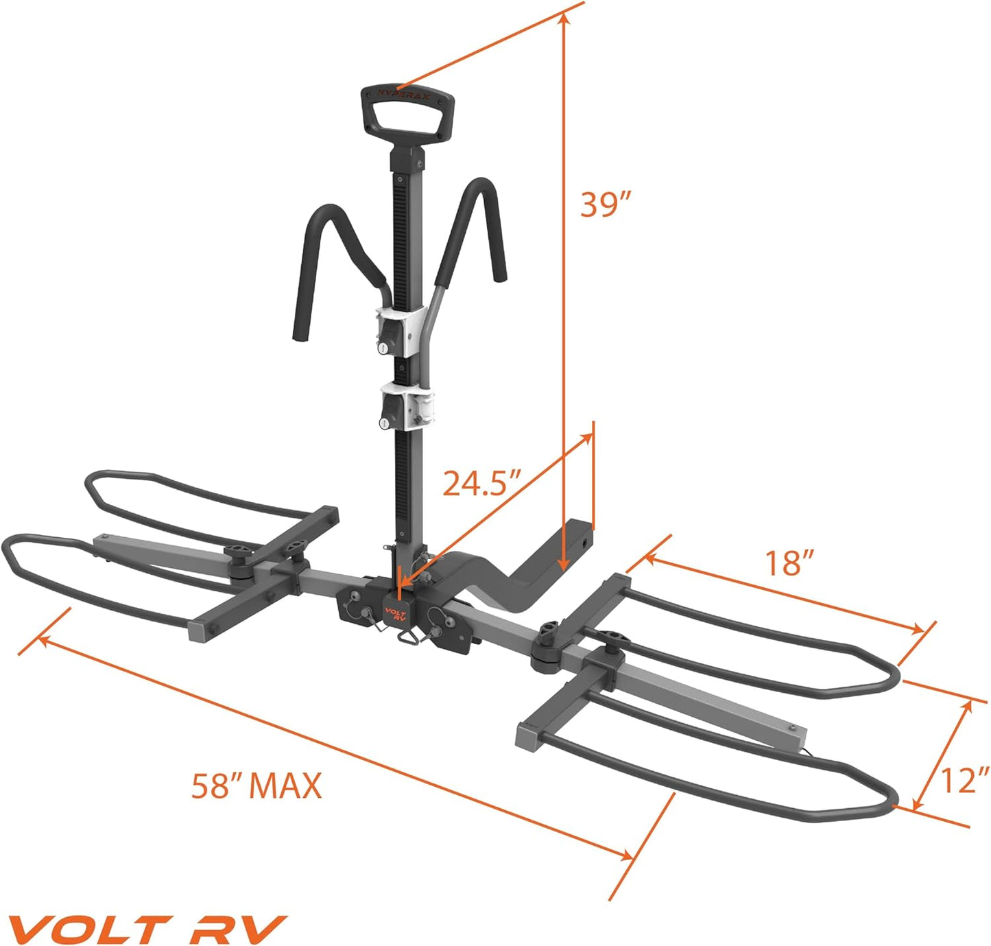 HYPERAX Volt RV -RV Approved Hitch Mounted 2 E Bike Rack Carrier for RV,Camper,Motorhome,Trailer,Toad with 2" Tow Hitch Receivers - Up to 2X 70lbs eBikes with Up to 5" Fat Tires