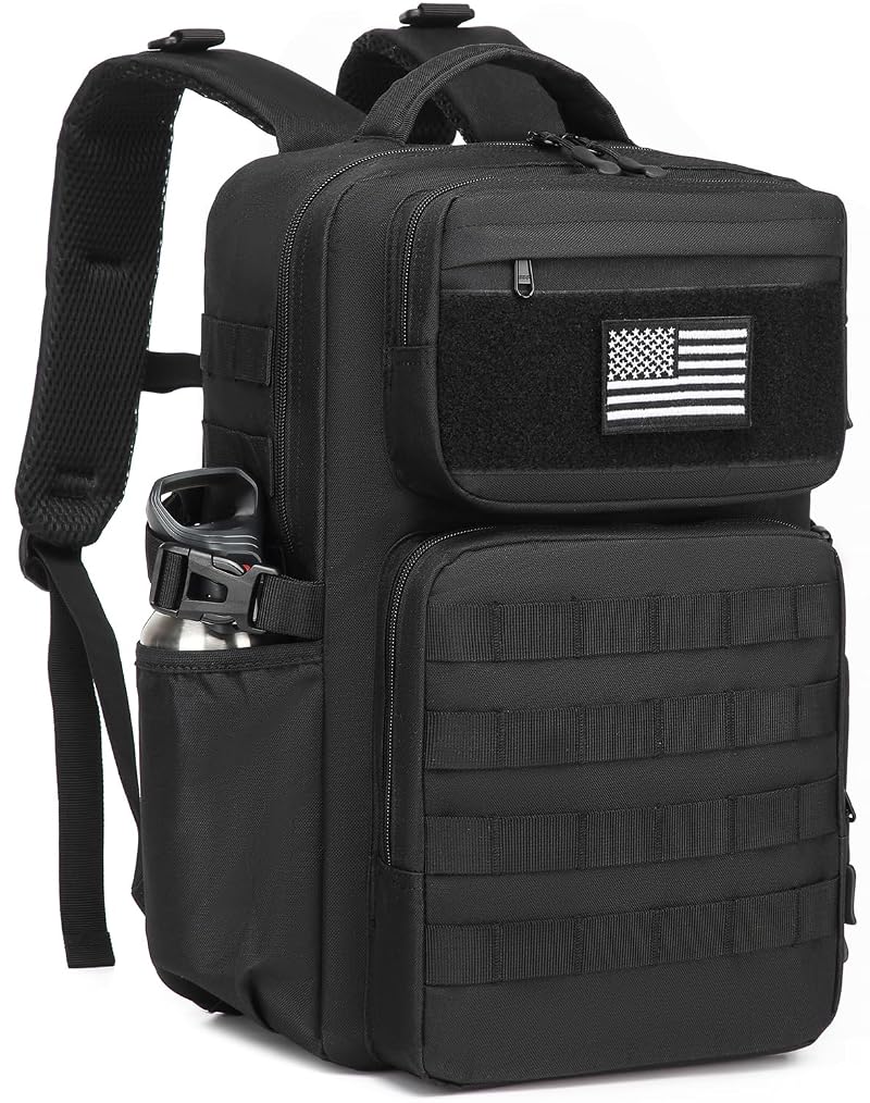 Military Tactical Backpack for Men 30L Black | Assault Rucksack with MOLLE System