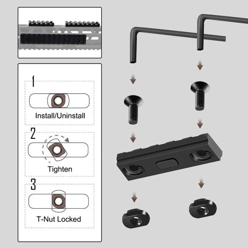 Bontok Single Picatinny Aluminum Accessory Rail Set 3 5 7 9 11 13 Slots with 13 T-Nuts & Screws, 6 Wrench- Squared Corner- Aluminum