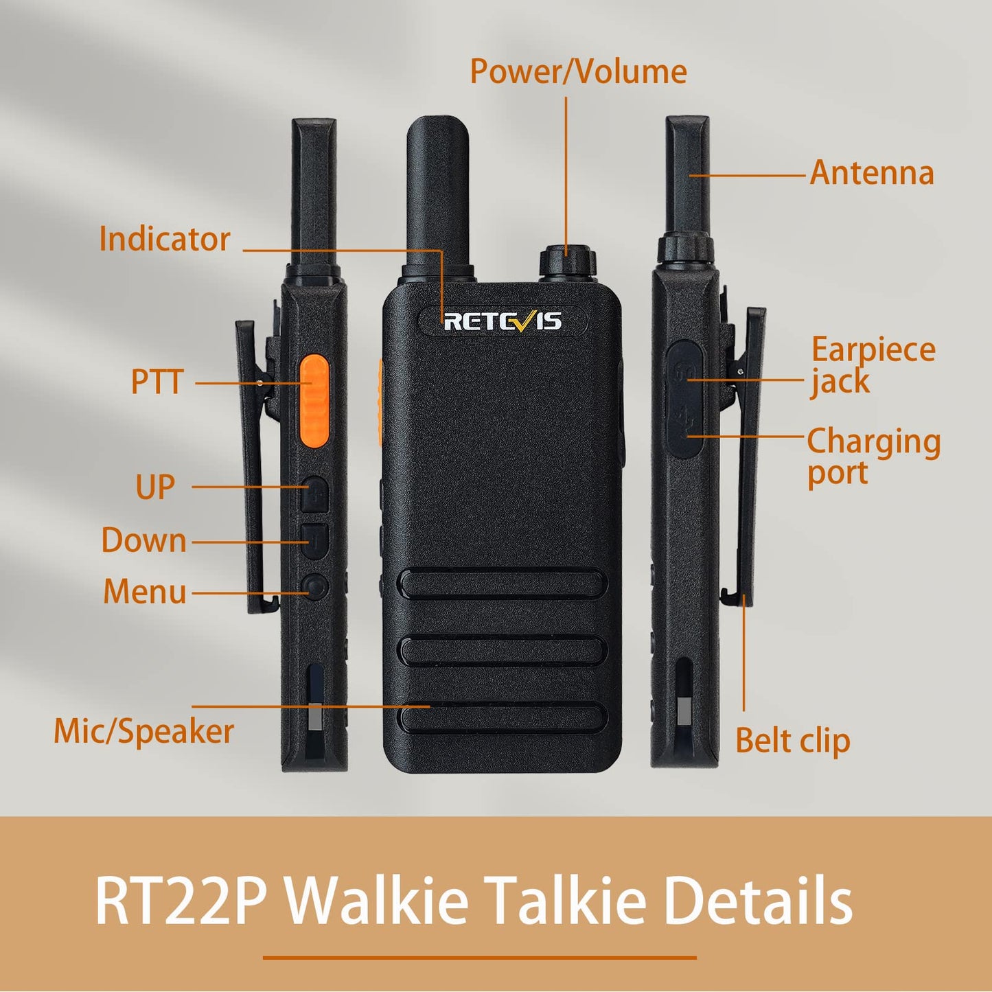 Retevis RT22P Walkie Talkies Long Range, Rechargeable FRS Two Way Radios with Earpiece for Adults, New Version of RT22(2.0), 1620mAh, USB-C, VOX, Handheld Small 2 Way Radio for Camping Hiking(2 Pack)