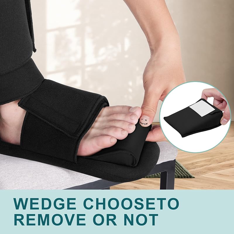 Estinko Plantar Fasciitis Night Splint – Adjustable, 3 Straps, Foam Wedges, Black Medium