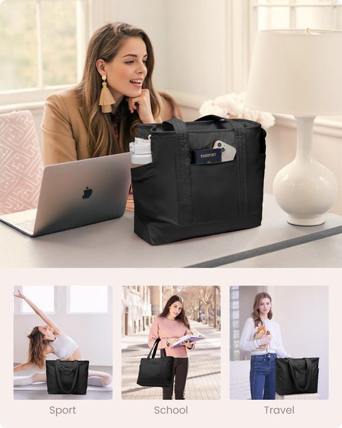 LOVEVOOK Tote Bag for Women,Lightweight Gym Tote Bag with Zipper,Work Tote with Laptop Pocket,Nurse Dance Yoga Bag for Travel