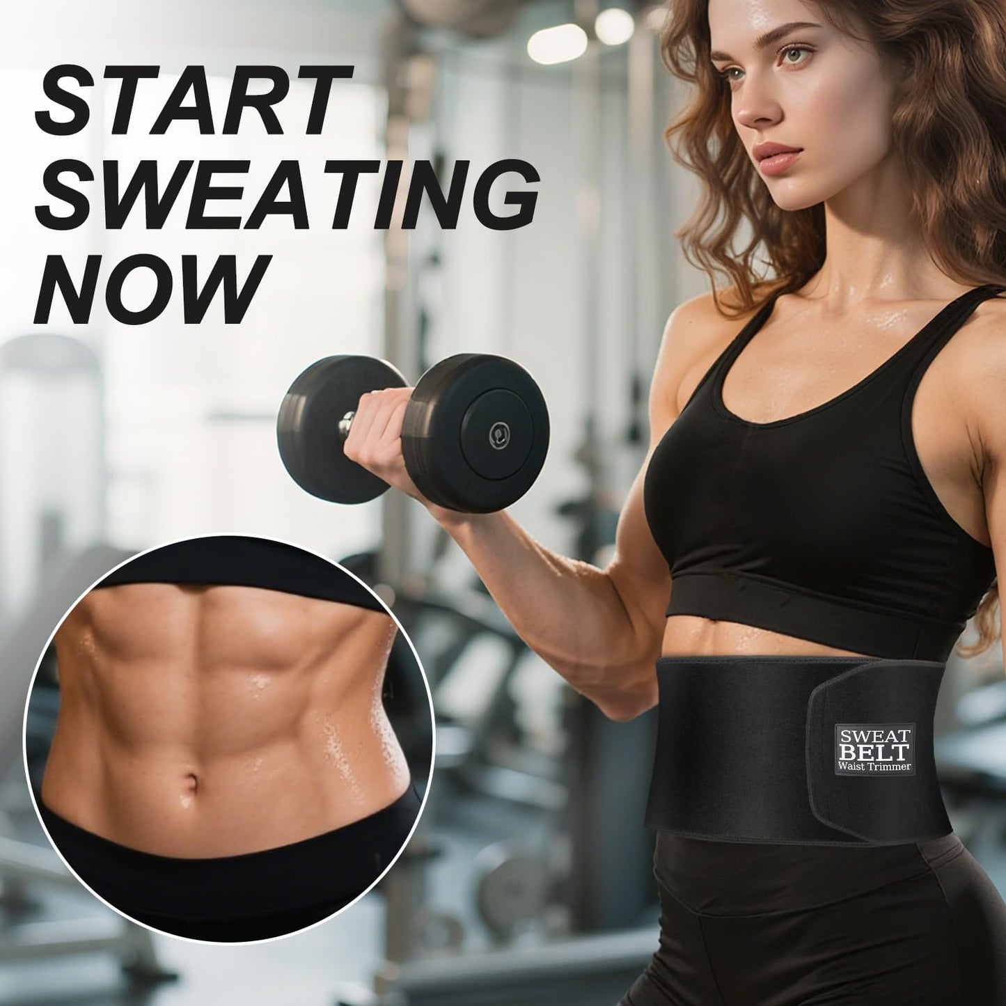 ZPP Waist Trimmer for Women and Men, Sweat Belt Band Belly Stomach Wrap Black/Silver/Medium