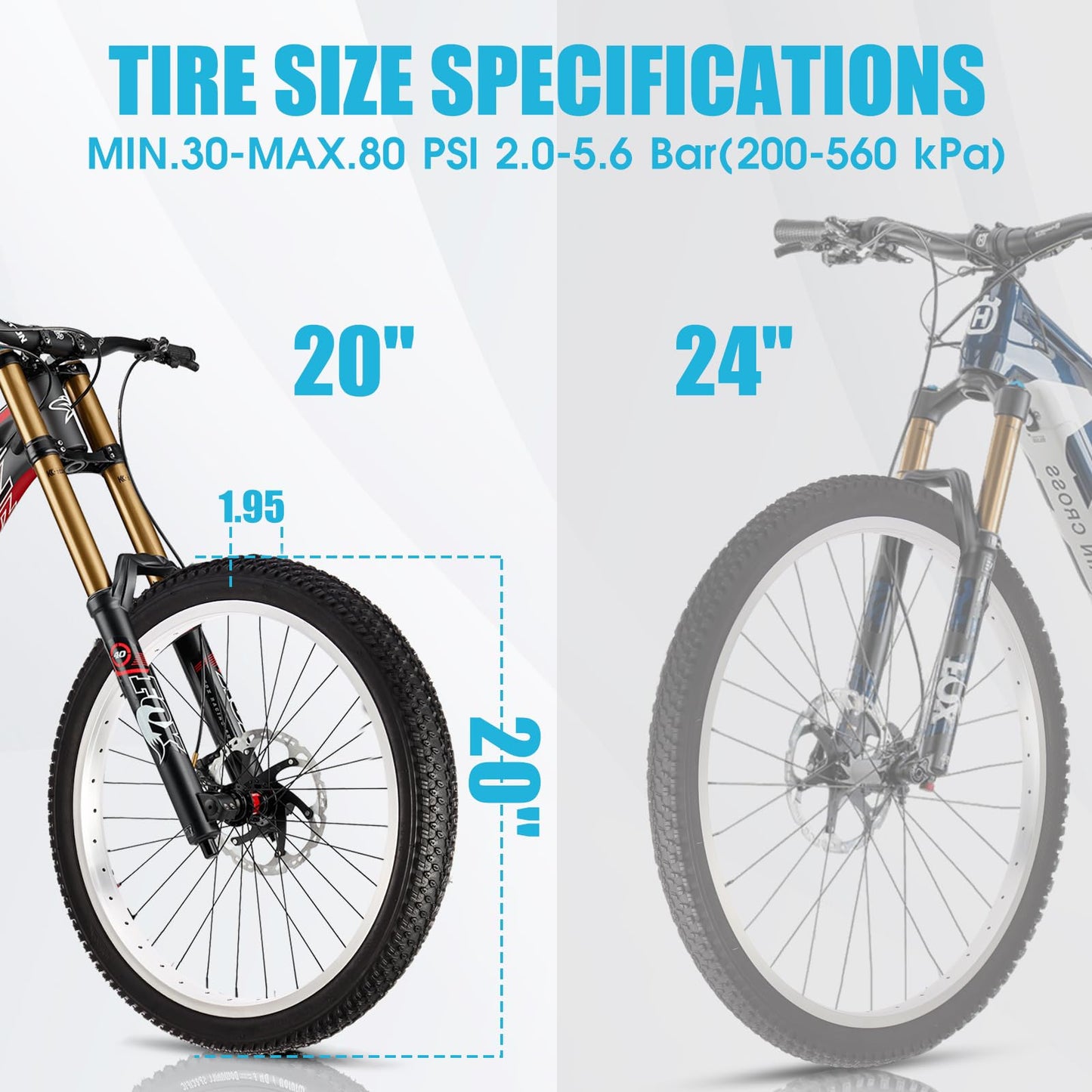 2 Pack 20" x 1.95" Mountain Bike Tire Set, 20 inch Folding Replacement Puncture-Resistant Bicycle Tires with 20 x 1.75-2.125 inch Bike Inner Tubes and Repair Tool Kit for Mountain Bike, Off-Road Bike