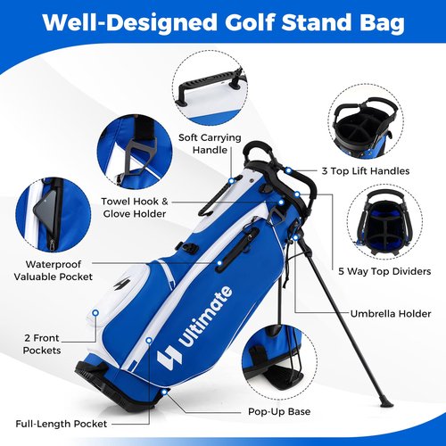 ULTIMATE Men's Golf Clubs Set w/Golf Stand Bag, 460CC #1 Driver, #3 Fairway, Hybrid, #5#6#7#8#9#P #S Irons, Putter, Headcovers & Rain Hood, Golf Clubs for Men - Right Handed (Blue)