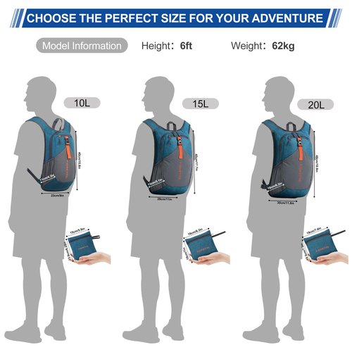 FIORETTO 15L Hiking Backpack for Women Men Mini Packable Backpack Lightweight Small Daypack for Camping Travel Outdoor, Turquoise