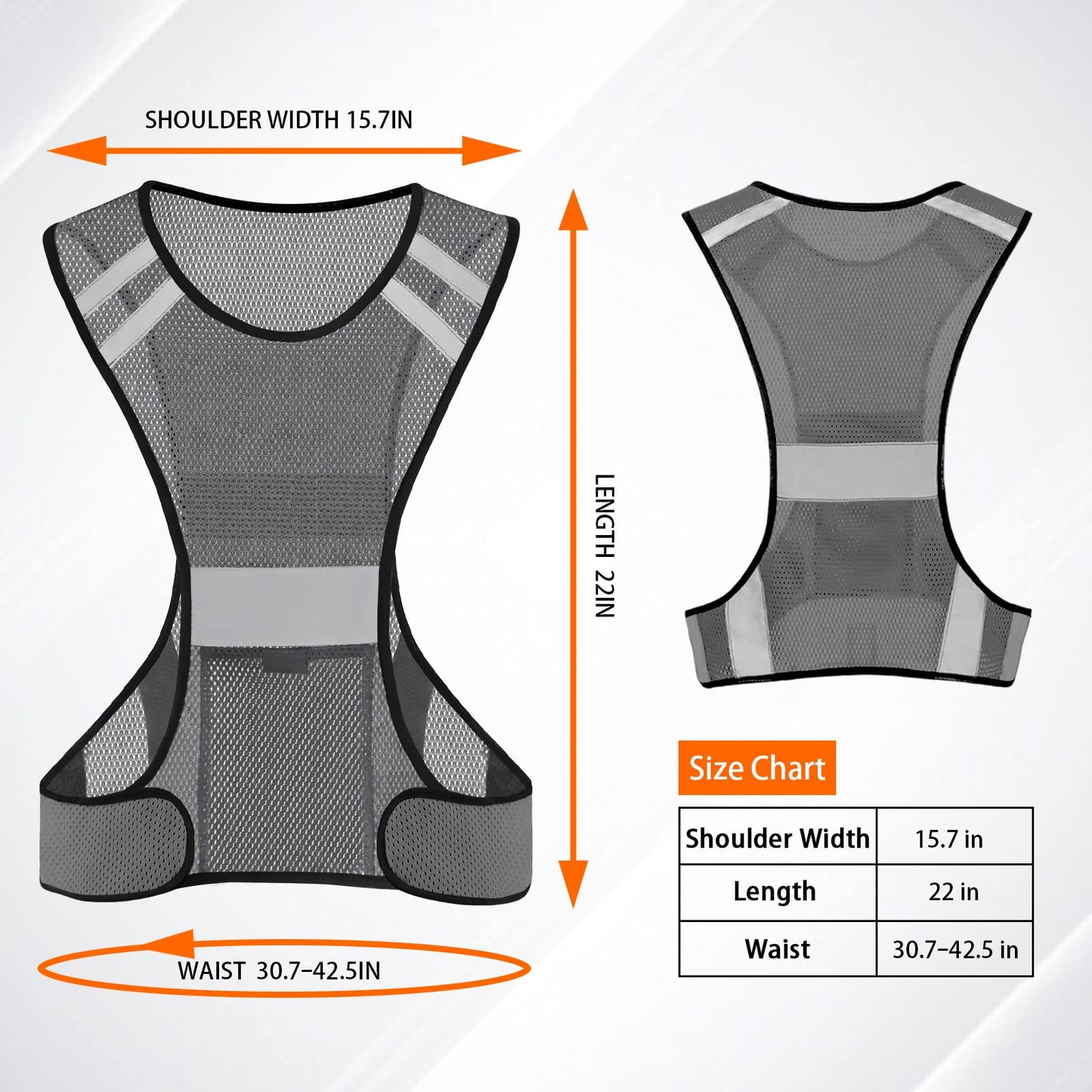 TCCFCCT Reflective Running Vest with Large Pocket, High Visibility Vest for Men Women, Lightweight Running Gear for Motorcycling, Cycling, Jogging, Night Walking, Climbing, Grey