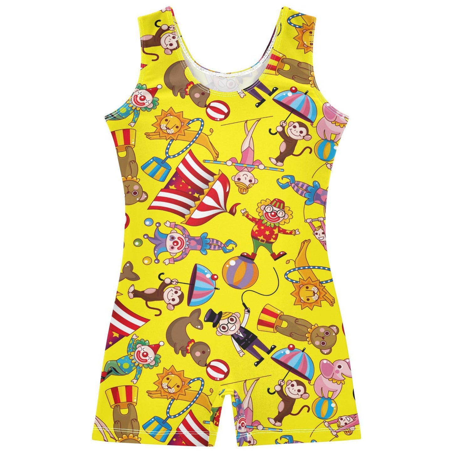 JULYTO Circus Clown Gymnastics Outfits for Girls 5-6 Seamless Pattern Girl Leotard Gymnastics Kids Sleeveless Unitard One-Piece Dancewear