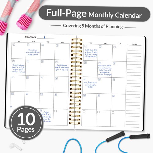 Fitness Journal Workout Planner for Women & Men, A5 (6.4" x 8.3") Workout Journal Log Book Planner Gift for Track Gym Essentials, Home Workouts, Track Progress, Achieve Wellness Goals, Black