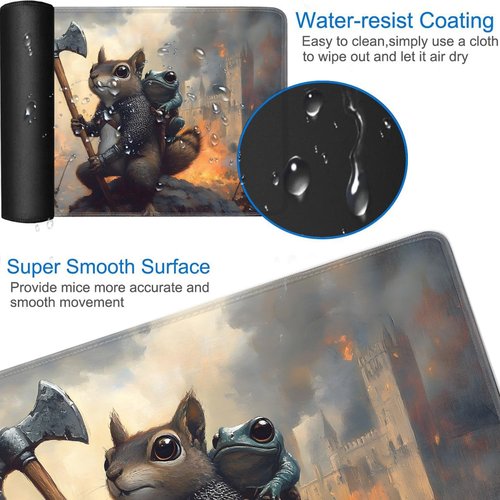 for MTG Game Playmat - 24 x 14 inches with Dices and Storage Bags, Non-Slip Base for TCG and Board Game Card Mats, Trading Card Games Mat, Squirrel Knight and Frog Pattern Collectible Card Playmats