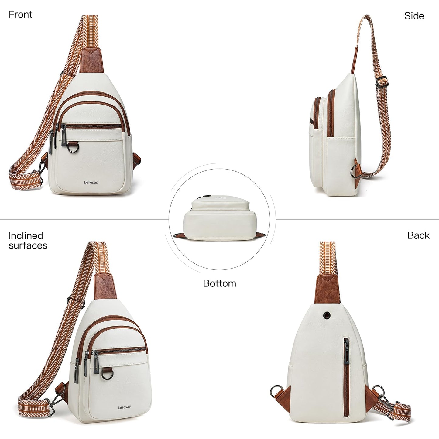 Leresas Sling Bag for Women Crossbody Bags Fanny Packs Sling Purses Backpack Vegan Leather Over the Shoulder Bag Trendy Gifts Handbag Travel Purse Beige