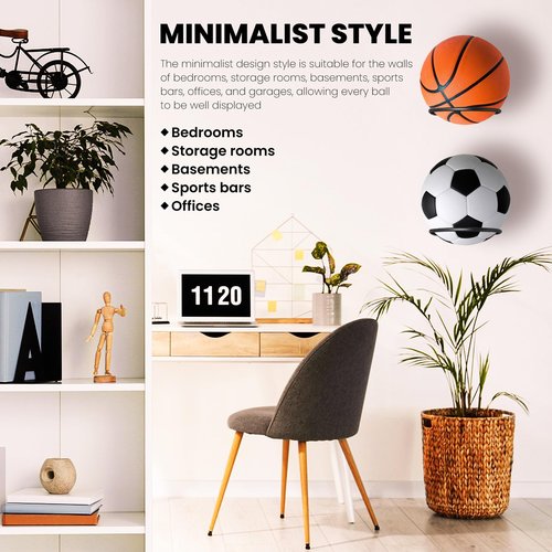 shikaman Basketball Holder Wall Mount,3pcs Soccer Display Rack Metal Universal Ball Display Rack Stand for Basketball Football Volleyball