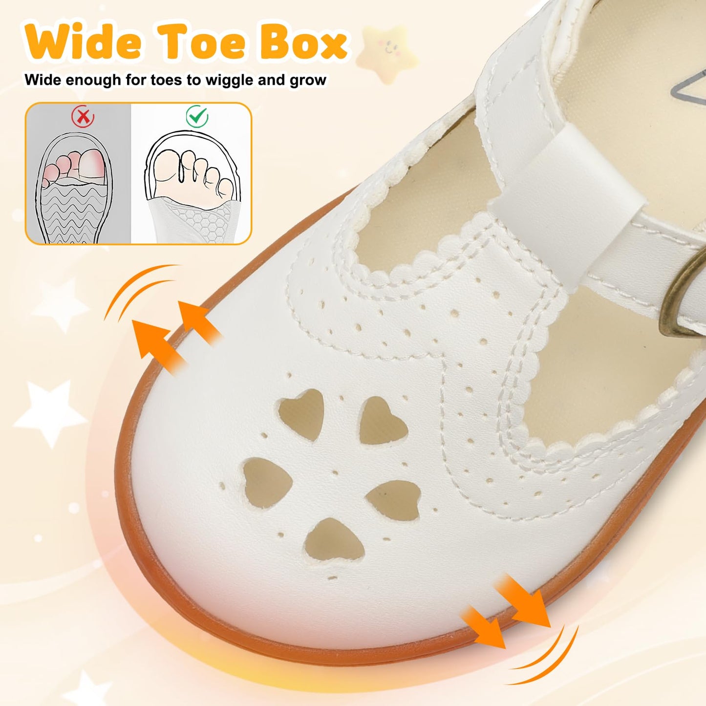 LeIsfIt Mary Jane Dress Shoes for Girls Toddler Girl School Uniform Shoes Wide Ballet Flats for Party Church White Pink 6 Toddler