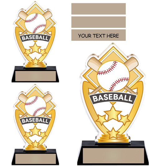 Gerrii Acrylic Trophies Awards with DIY Name Stickers Pack of 3 Champion Trophy Medals Team Reward Gift for Basketball Softball Baseball Competition Contest Tournament, 5.8/6.14/6.38inch
