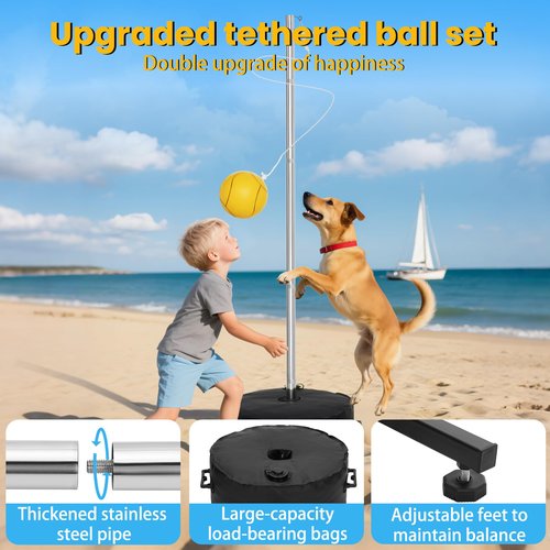 Heavy Duty Tether Balls and Rope Set with Pole，–Adjustable Height Tetherball Set, Portable Outdoor Game for Backyard, Kids & Adults, A Tetherball Ball Set with a Fillable Base and Two Usage Methods