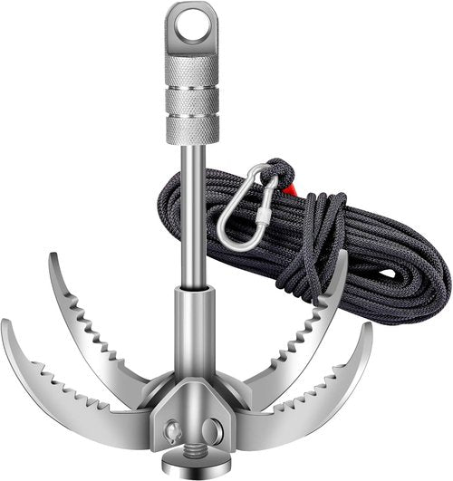 Grappling Hooks - Survival Claw Multifunctional Stainless Steel Large Hook with 20M(64ft) Static Rock Nylon Rope, Grappling Hook with Rope, Tree Climbing Gear Anchoring Fishing Rescue Vehicle Towing