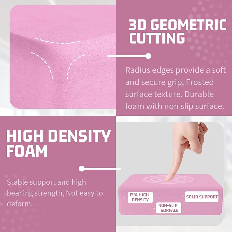 Light Pink 2 Pack Yoga Blocks 3x6x9 in Rounded Edges Non-Slip EVA Foam