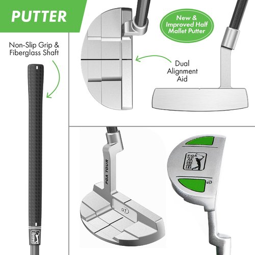 PGA TOUR G1 Series Kids Green Golf Club Set with 3 Clubs, Golf Bag & 5 Total Pieces | Golf Clubs and Sets for Heights 3'6" - 4'1" | Complete Youth Golf Clubs Ages 3-5 by Golfgen