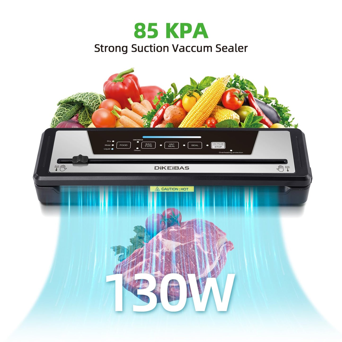DIKEIBAS Vacuum Sealer Machine | Powerful 85kPa Suction | Bags and Cutter Included | Compact One-Touch Automatic Food Sealer with External Vacuum System | Preserve Freshness, Prevent Freezer Burn