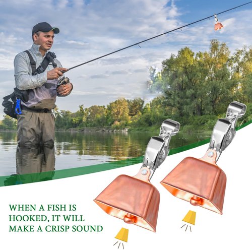 WOEUROI 21 Pcs Fishing Bells for Rods, Fishing Rod Bells Alert for Fish Catfish Bells with Clamp Clip on Poles Catfishing Equipment Angling Rings Ice Accessories for Angling Rod Tips (Rose Gold)