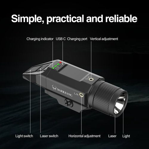 DARKFANG Compact Green Laser Light Combo 1500 Lumen for Shotgun/Rifle Light with Momentary/Strobe Function for 1913 Picatinny Rail
