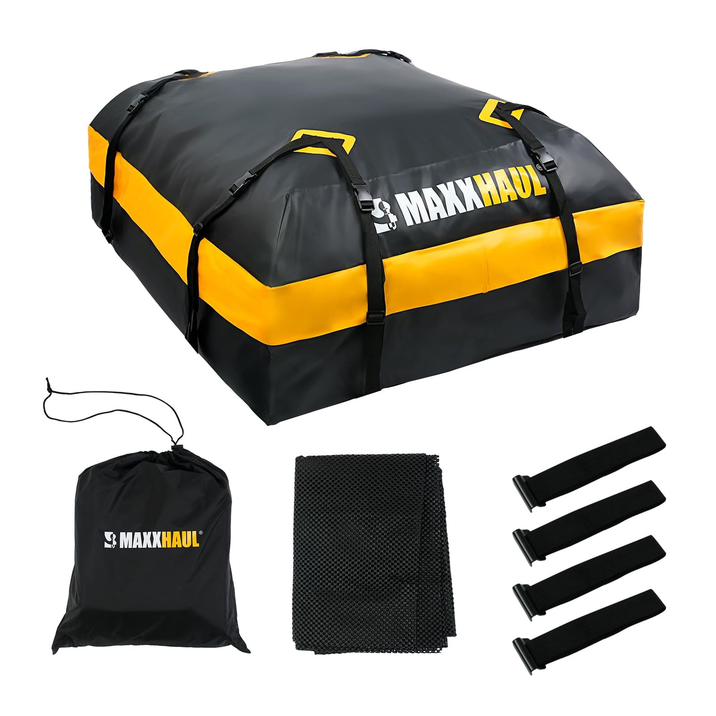 MaxxHaul Rooftop Cargo Bag 15 Cu Ft - Waterproof Universal Car Roof Carrier with Luggage Lock - No Rack Needed - Anti-Slip Mat - 100 lb Capacity - for Cars & SUV's (50719)