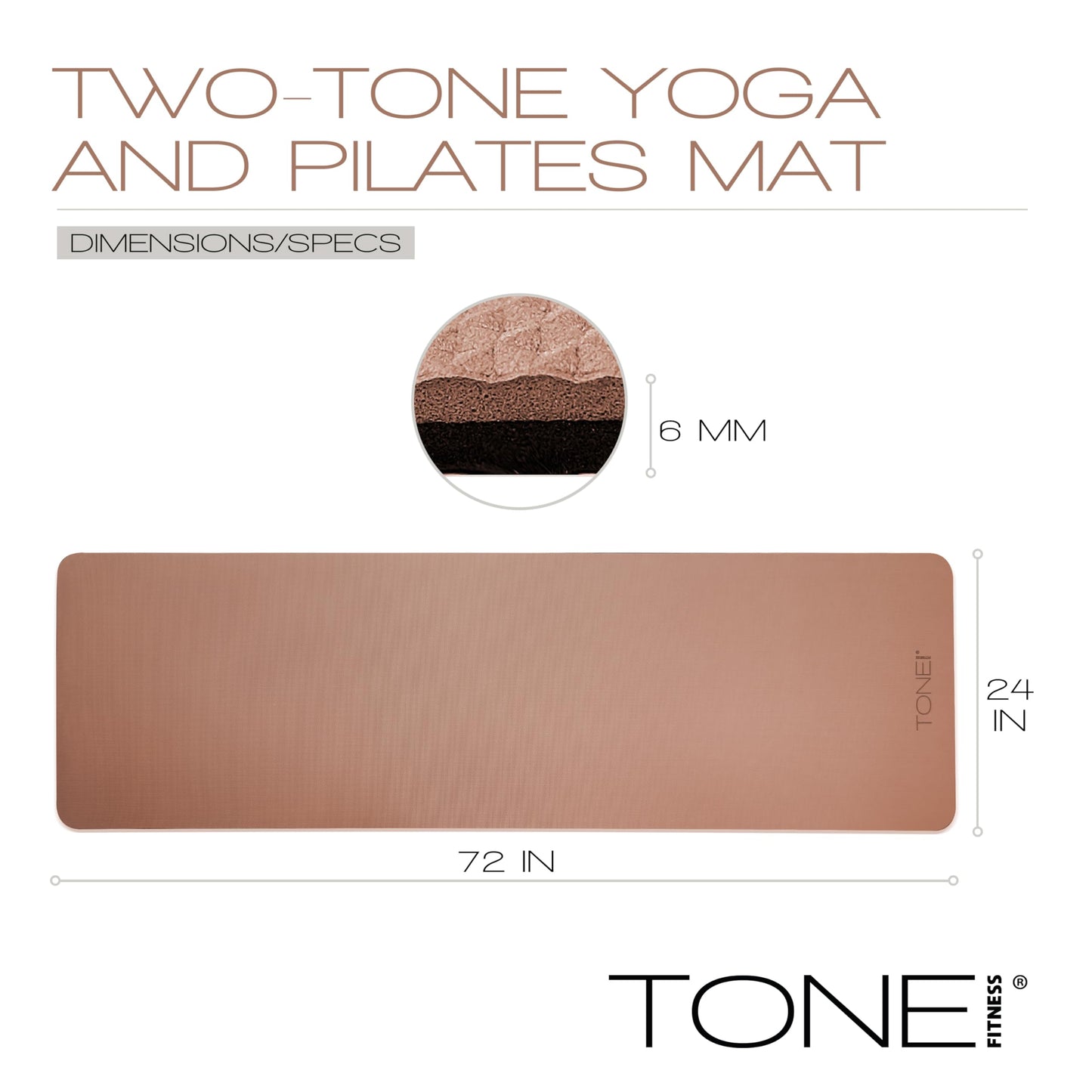 TONE Fitness Yoga Mat 1/4" Thick Non Slip Exercise & Pilates Mat for Home Workouts with Carrying Strap | Pyramid Pattern | Black/Blue