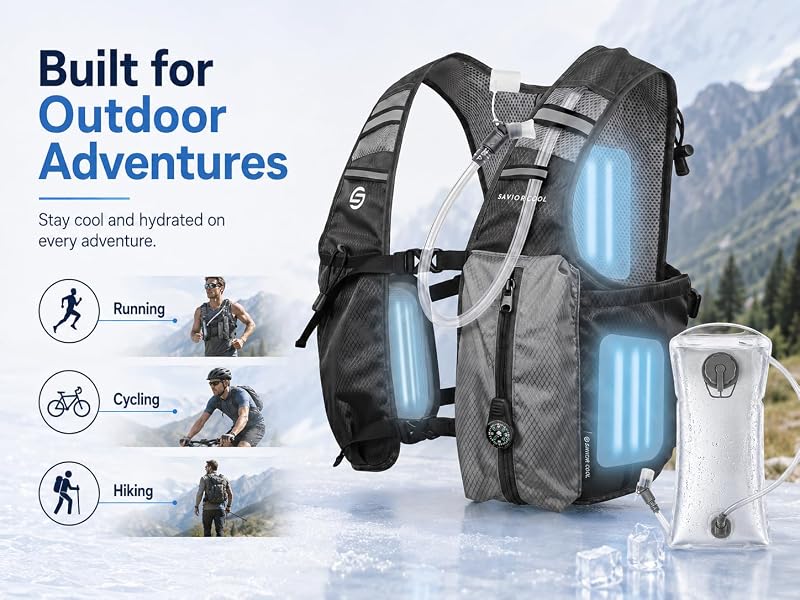 Savior Cool Cooling Hydration Vest with 2L Bladder & 3 Removable Packs - Charcoal Gray