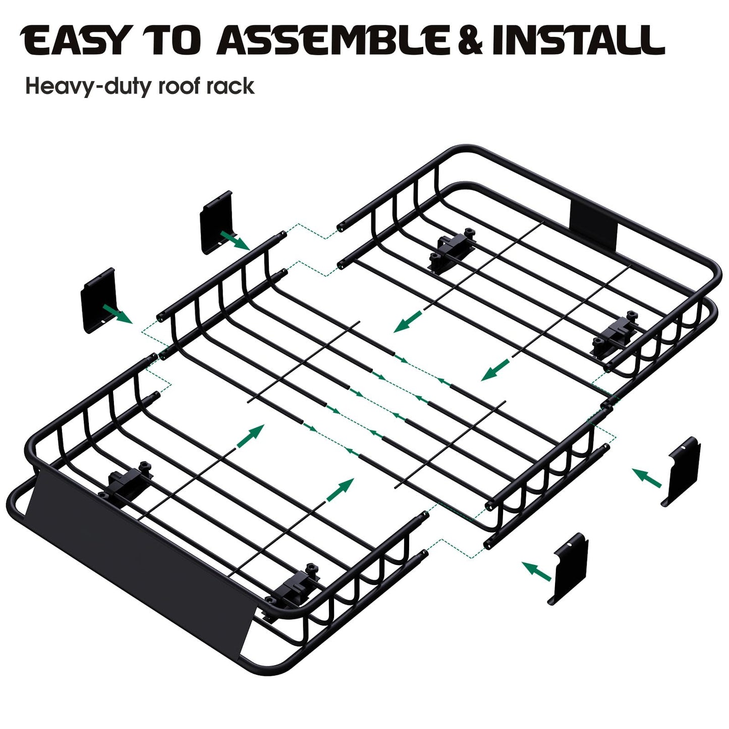 FORWODE 250LBS Universal Roof Rack Basket, 64"x39"x6" Rooftop Cargo Carrier Rack + Waterproof Cargo Bag 15 Cubic Feet(43"x34"x17")