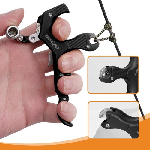 LWANO Archery Compound Bow Release Aids Trigger 3-4 Finger Adjustable Wristband Thumb Arrow Release Aids for Adults Youth Hunting Shooting Training Accessories (Black)