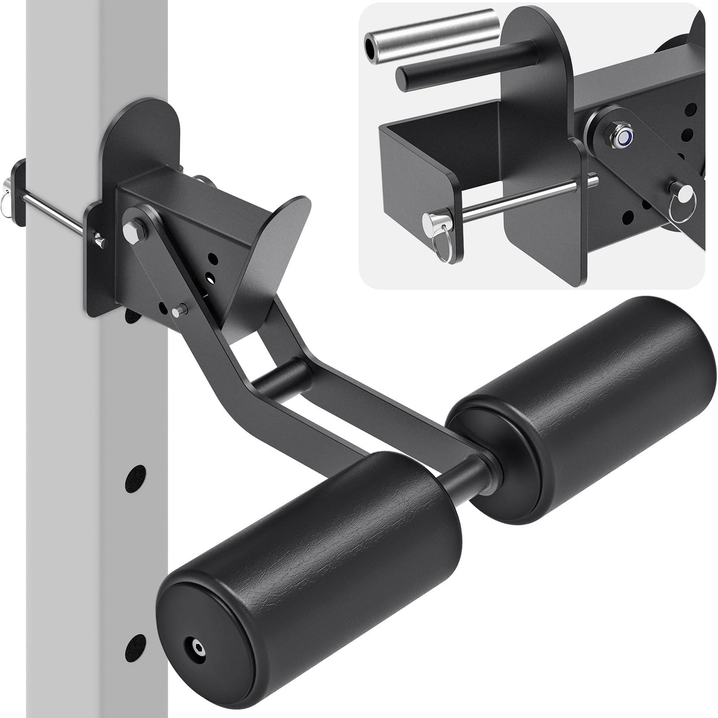 Lifeswell Nordic Hamstring Curl Attachment for 3"x3" Power Rack with 1" or 5/8" Hole, 6 Height Adjustable Leg Hold Down with Leather Surface for Home Gyms