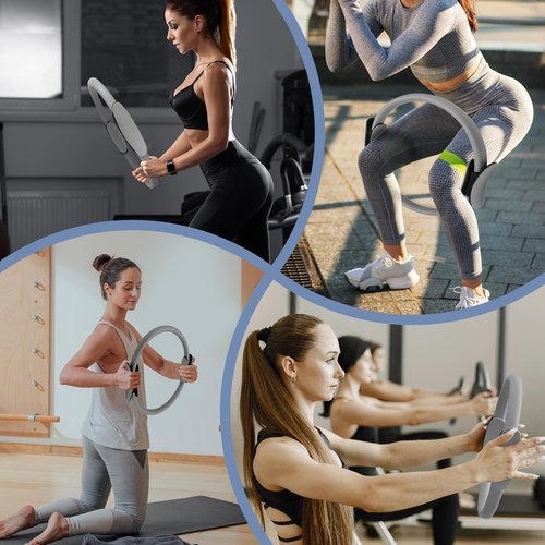 LANKERDOO Pilates Ring Fitness Circle 14" Yoga Rings Magic Circle with Dual Padded Handles for Toning Arms, Thighs/Legs & Core，Home Exercise Equipment ﻿ (Grey)