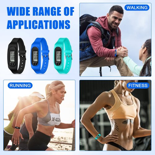 Geyoga 24 Pcs Pedometer for Walking Steps and Miles Pedometer Watch Silicone Steps Tracker Running Bracelet Ankle Step Counter for Calorie Burning and Step Counting (Mint, Blue, Black)