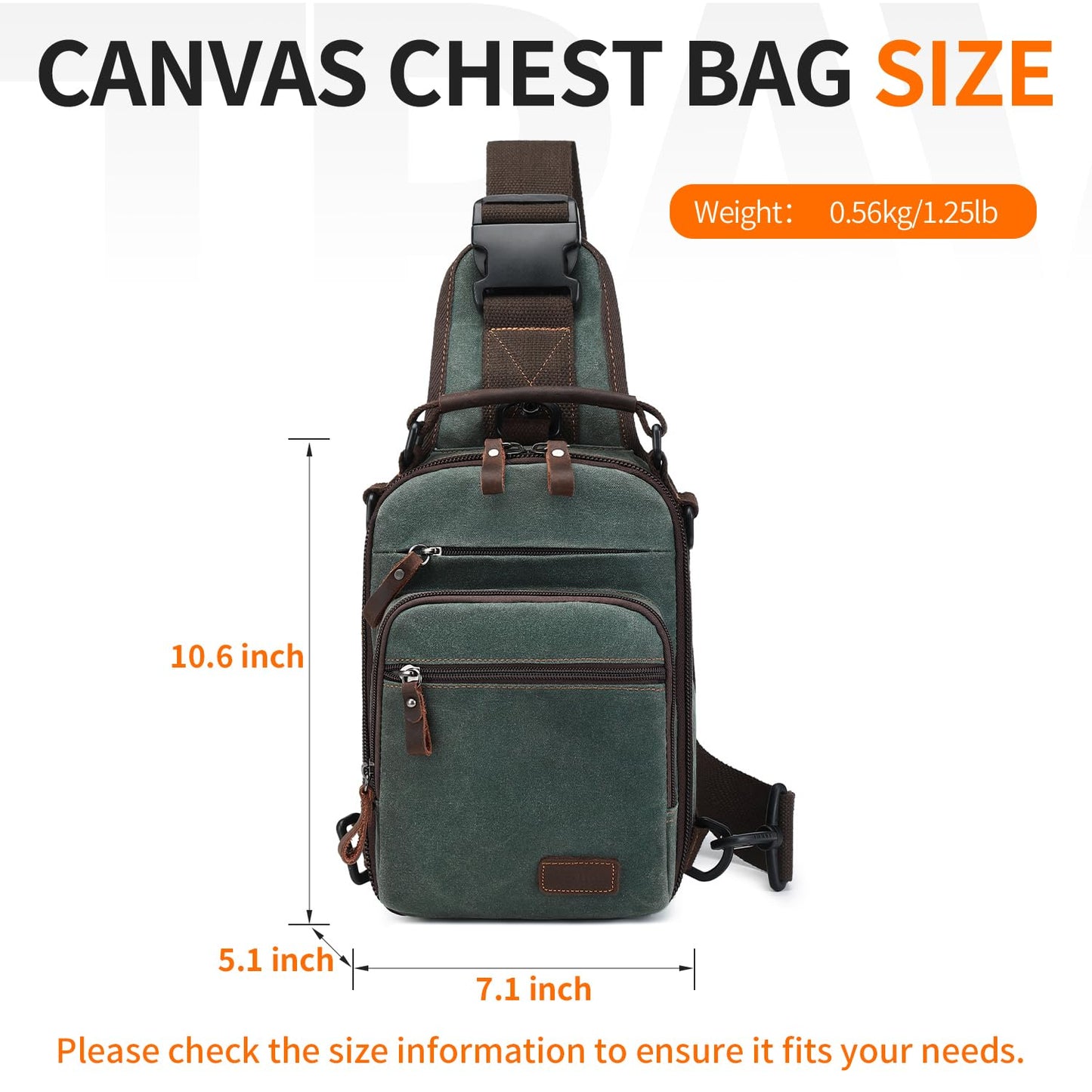 Nerlion Sling Bag for Men Waxed Canvas Crossbody Bag Chest Bag Shoulder Bag Casual Daypack for Travel (Green)