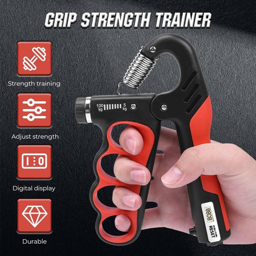 Adjustable Hand Grip Trainer with Electronic Counting, 2025 New Grip Strength Trainer 5-100KG/11-220LB Adjustable Hand Gripper Strengthener Forearm Exerciser for Adults Training Strength (Red)