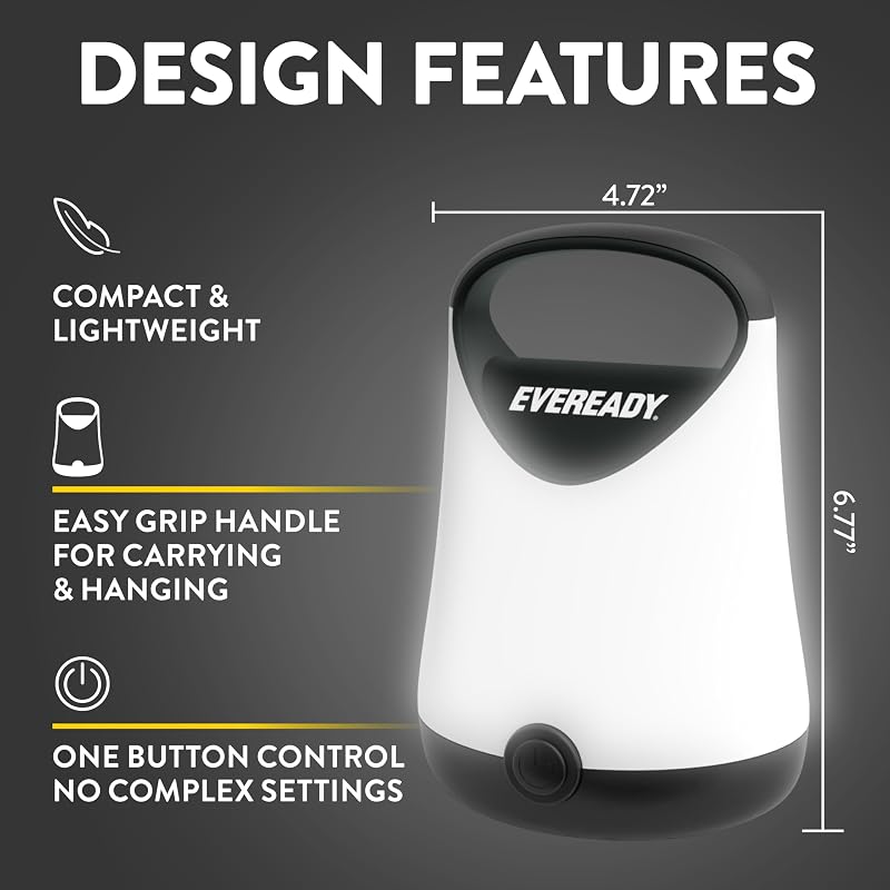 Eveready GPAL411 2-Pack Compact LED Lanterns, Black — 250 Lumen, 50H Run Time