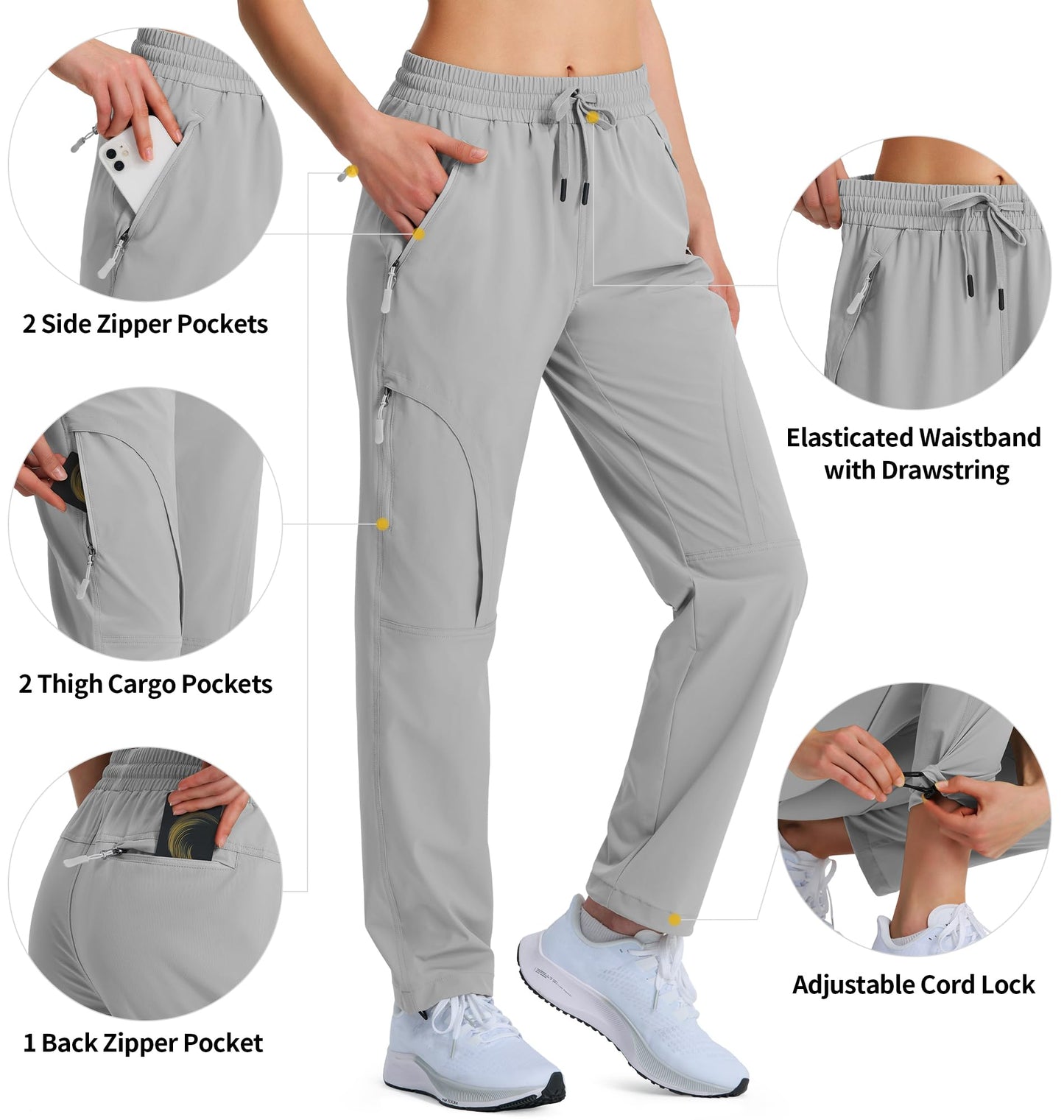 Hugut Women's Hiking Pants Quick Dry Lightweight Cargo Pants UPF 50 Water Resistant Zipper Pockets for Golf Travel Work Camping