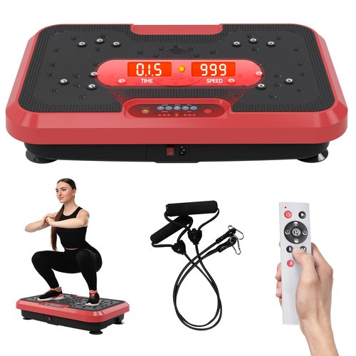 Vibration Plate Exercise Machine, Vibration Plate for Lymphatic Drainage Weight Loss, 999 Gear Shaping Vibrating Plate, Full Whole Body Workout Vibration Platform with Handles for Home Fitness (RED)