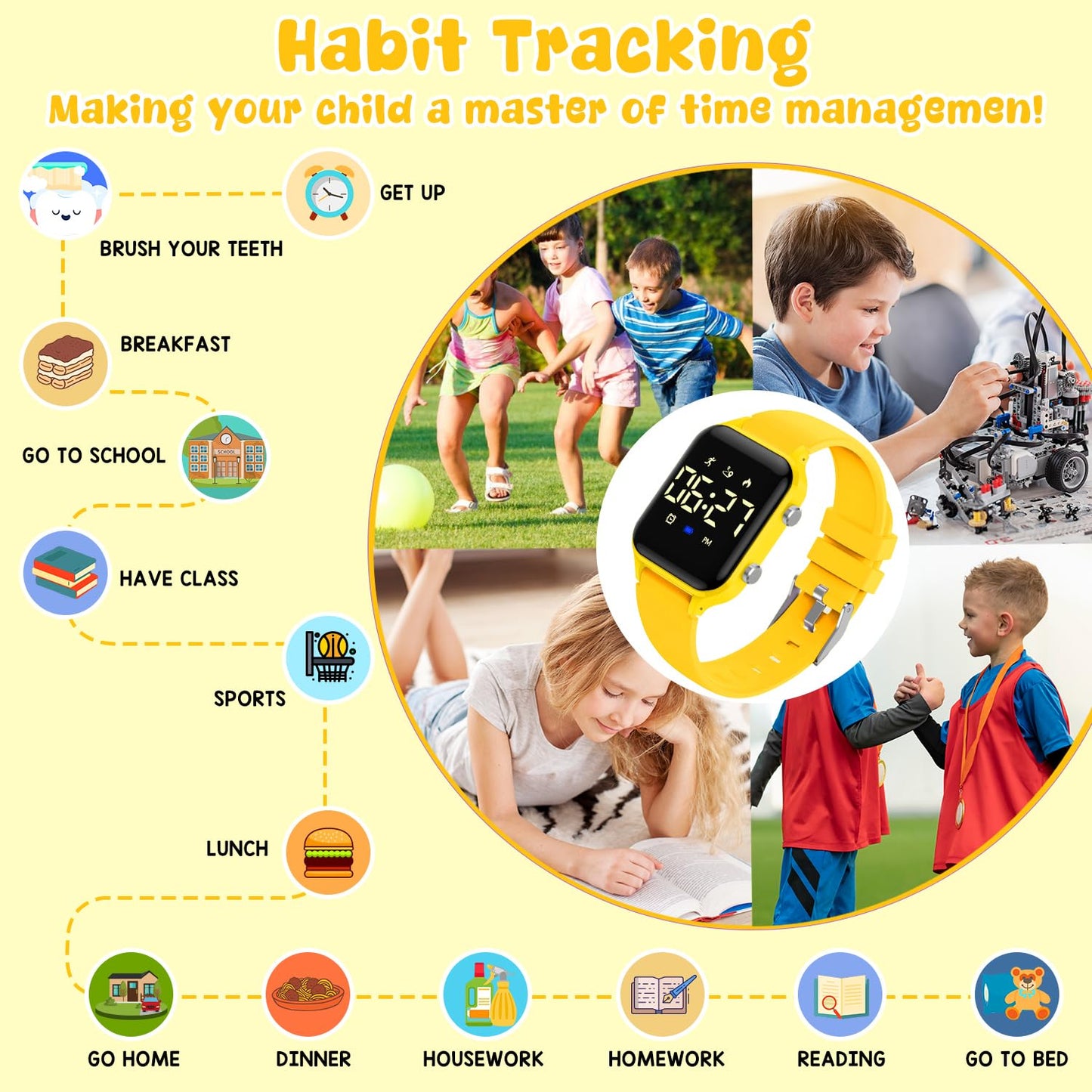 Timever Kids Digital Watches for Boys Girls, Sports Watch with Fitness Tracker, Pedometer, Alarm Clocks, Stopwatch, No App Needed Waterproof Kids Watch, Gift for Teens Student Girls Boys Ages 5-14