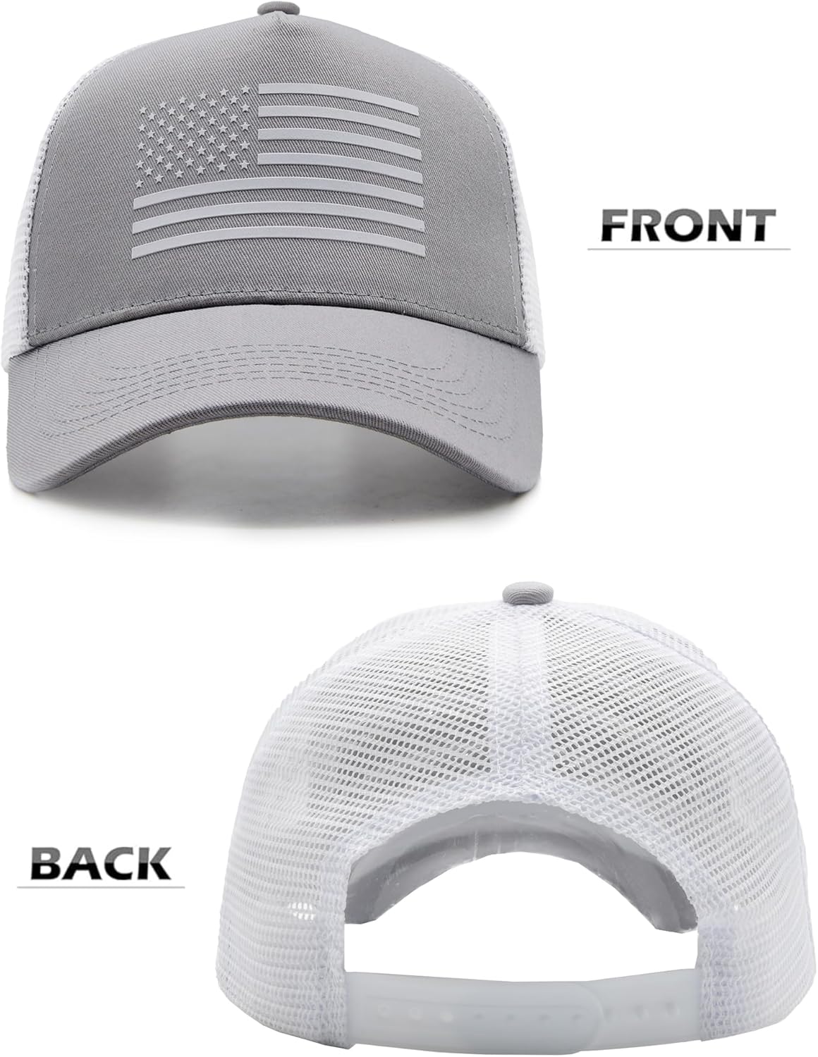 2 Packs American Flag Trucker Hat, Adjustable Mesh Snapback USA Flag Baseball Caps for Men Women