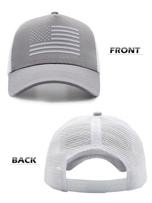 HAFOUXIGM 2 Packs American Flag Trucker Hat, Adjustable Mesh Snapback USA Flag Baseball Caps for Men Women
