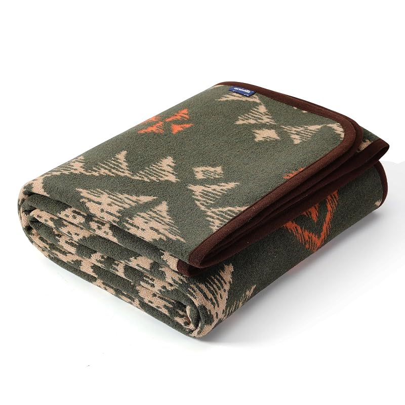 Merino Wool Camping Blanket 79x63 Inches - Navajo Green, ACUSHLA