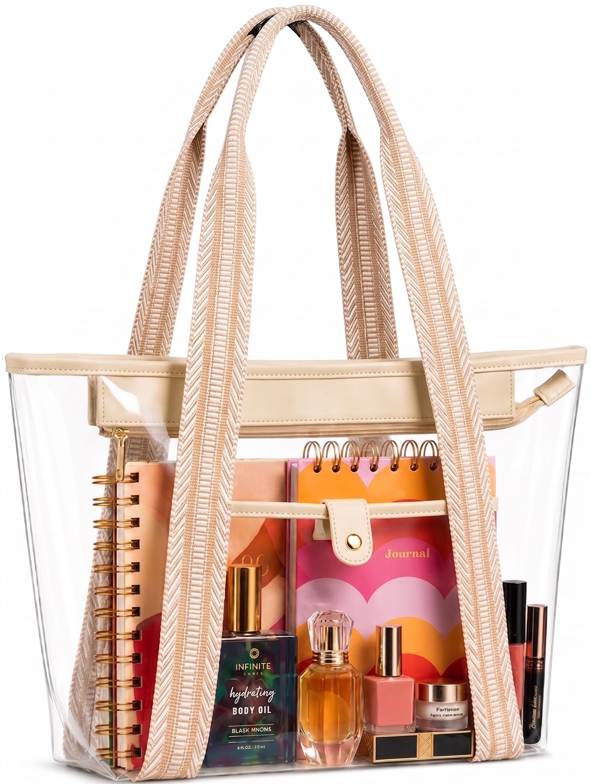 Handy Laundry Clear Bags for Women - Large Transparent Tote Bag for Stadium, Beach, Work & Shopping - Clear Purse with Zippered Top and Sturdy Handles