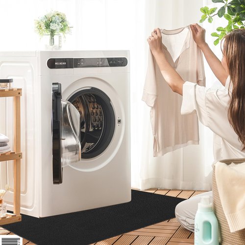 Under Washing Machine Mat, 63 x 36 Inches Large Non-Slip Waterproof Floor Washing Machine Mat Rubber Backing for Washer Dryer Fridge Refrigerator Floor Protection, Shock Absorbing Noise Reducing