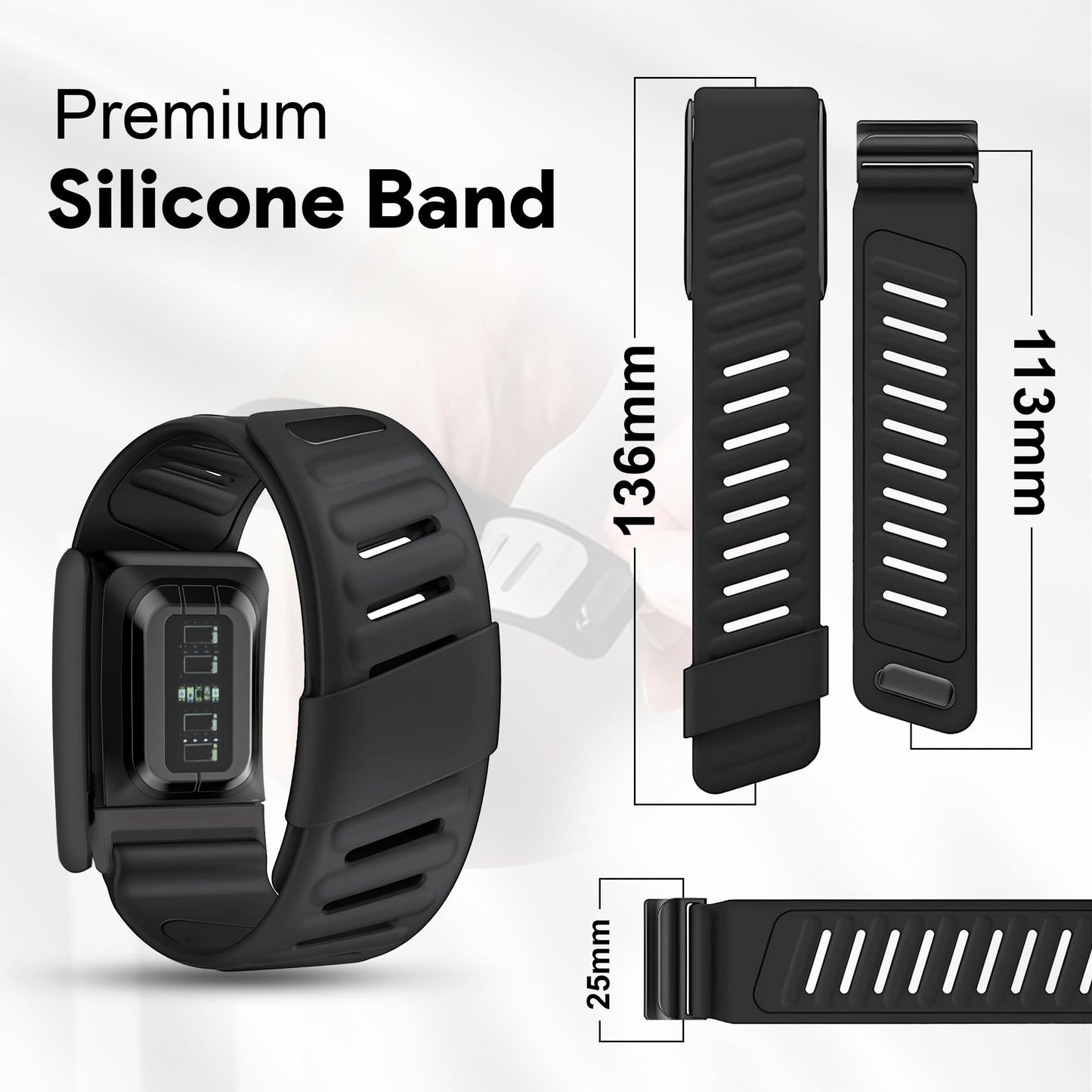 DADO Silicone Sport Replacement Band Compatible WHOOP 5.0, One, Peak, and Life Fitness Tracker – Breathable, Durable & Comfortable | Not for Whoop Gen 4 (All Black, One/Peak)