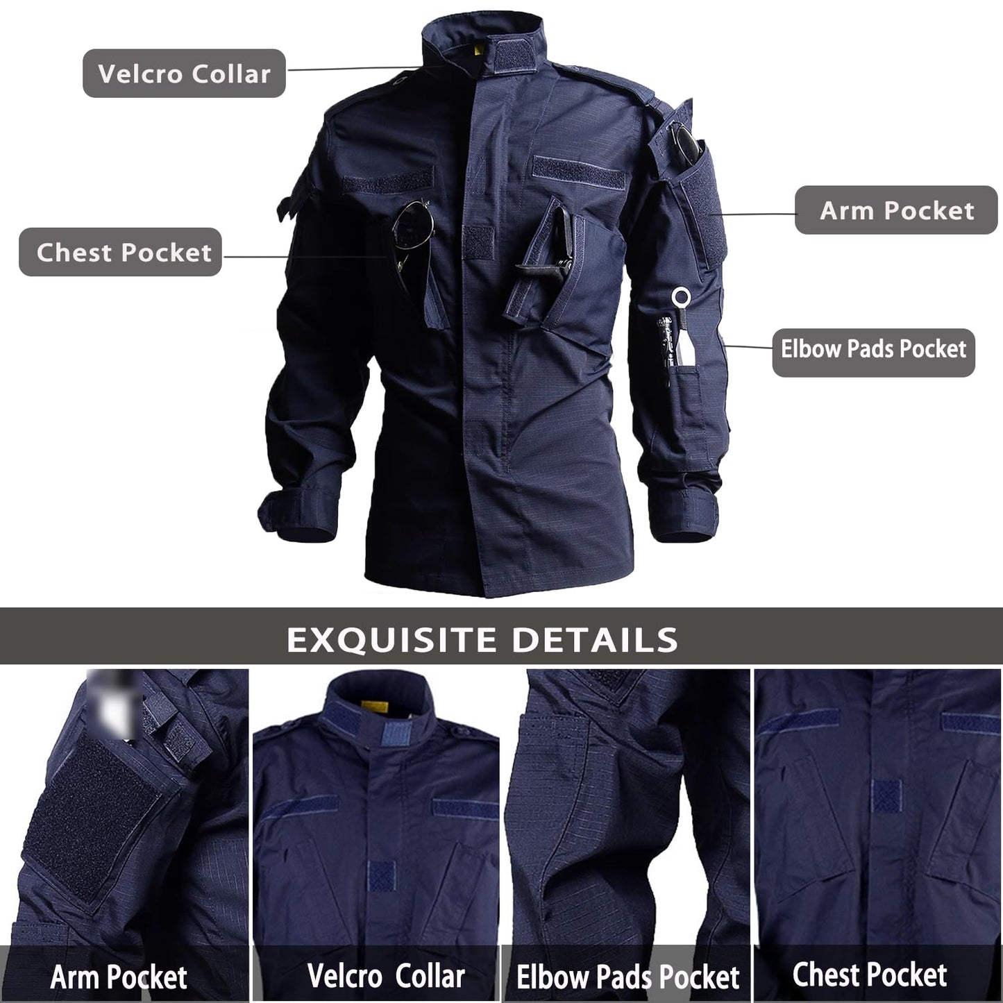 ACU Tactical Military Uniform Set Camo Combat Jacket Pants Suit Outdoor Hunting Paintball Airsoft Apparel for Men Blue S